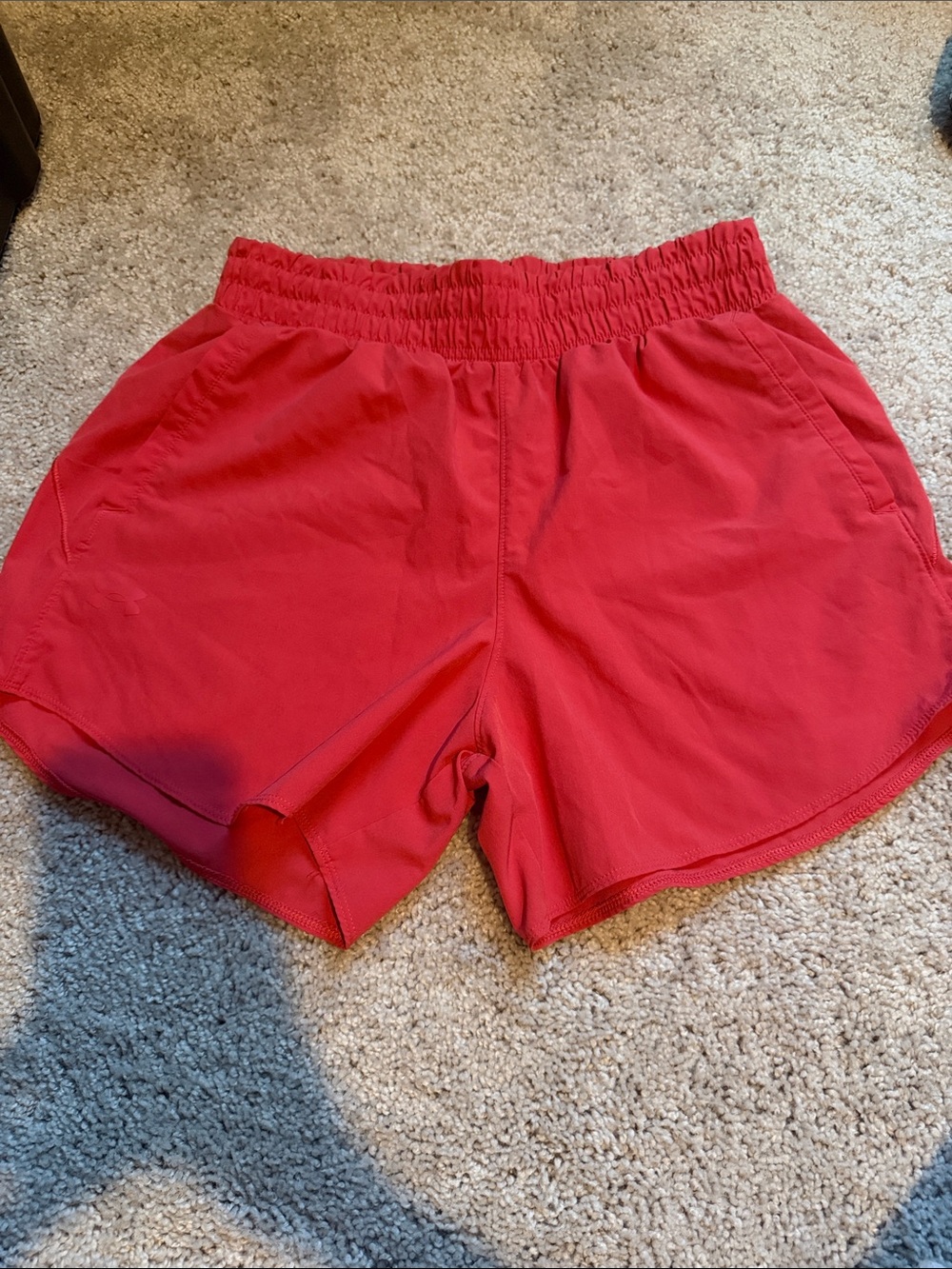 Under Armour Women's Red Athletic Shorts with Elastic Waist